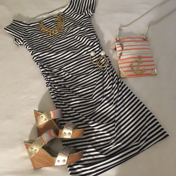 Boden Dresses & Skirts - Boden Blue White Nautical Striped Ruched Dress 10